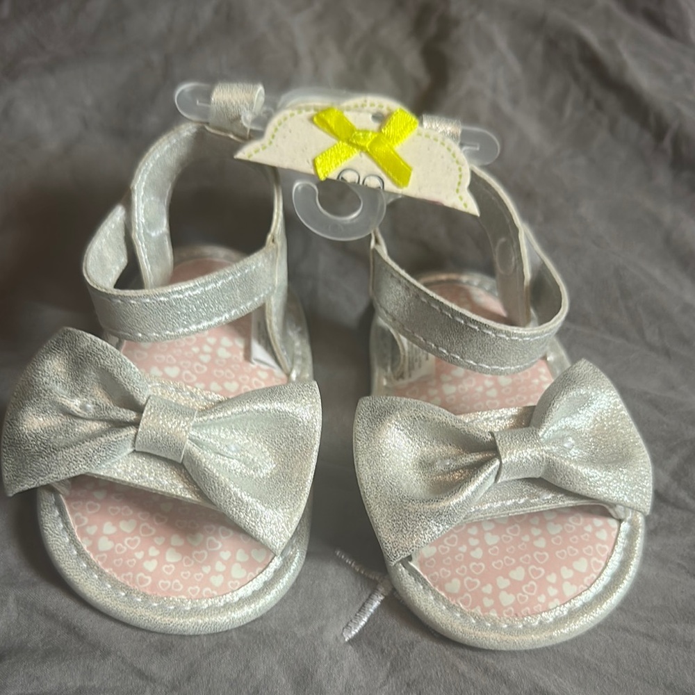 Silver Baby Sandals with Bow